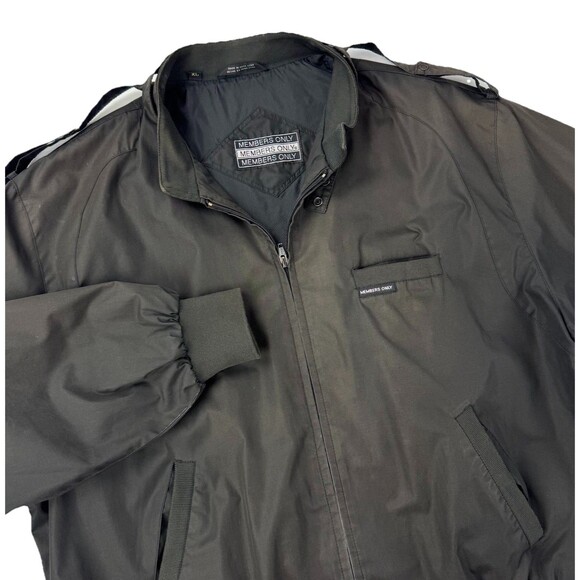 Vintage Members Only Jacket XL Black Gray Made Hong Kong 80s Bomber Harrington - Picture 1 of 16
